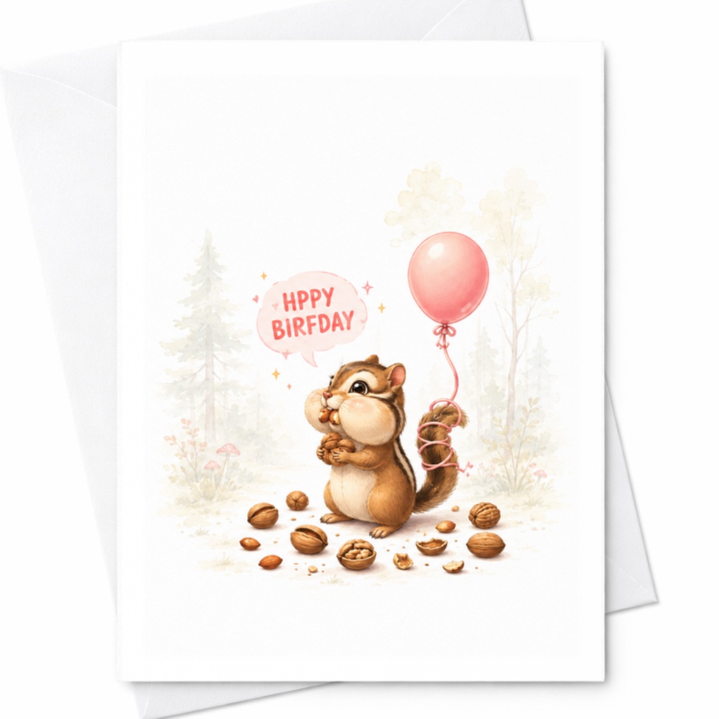Hppy Birfday Cute Birthday Card Adorable Chipmunk With Balloon And Nuts Fun Animal Illustration For Kids And Animal Lovers C2293