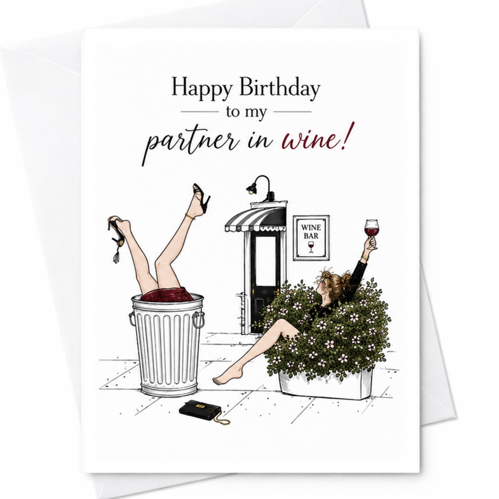 Happy Birthday To My Partner In Wine Birthday Card Funny Wine Lover Greeting Card For Friend Celebration Cheers Humor C2283