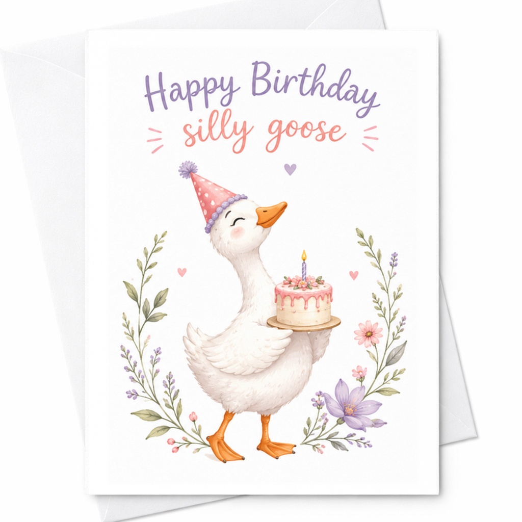 Happy Birthday Silly Goose Cute Birthday Card Funny Animal Greeting Card For Kids Or Friends With Adorable Goose Illustration C2305