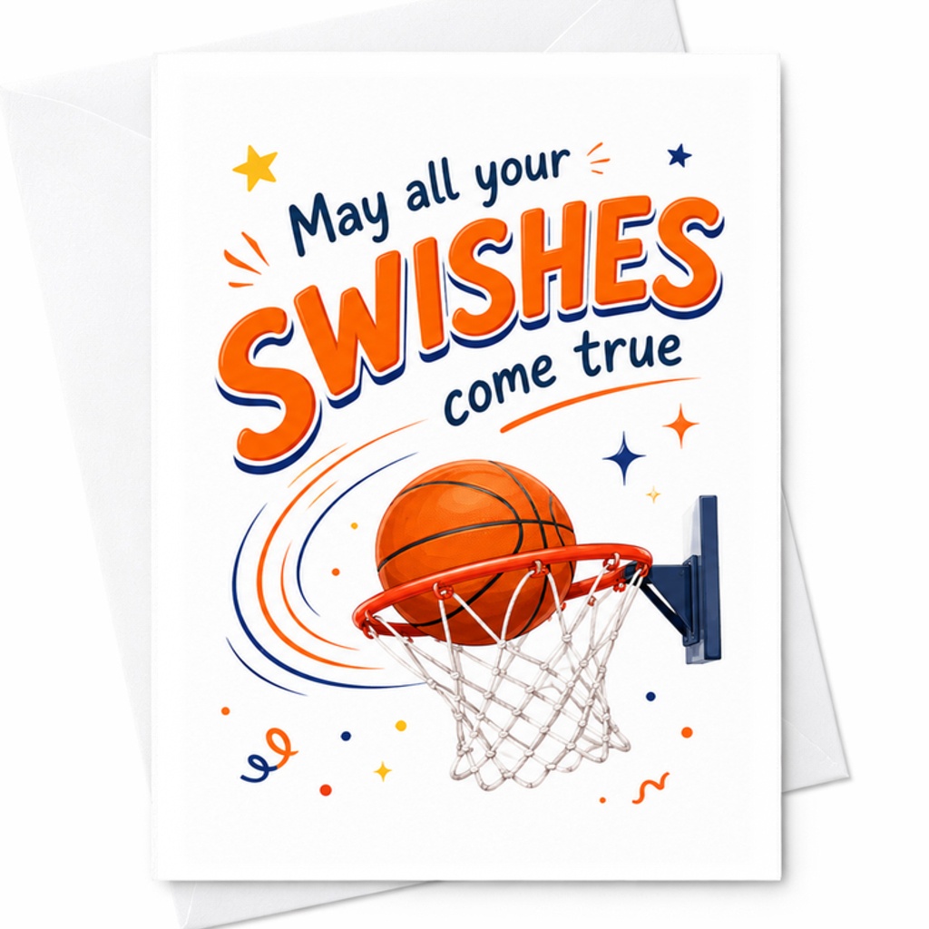 May All Your Swishes Come True Birthday Card Basketball Theme Sports Lovers Kids Teens Fun Celebration Card With Envelope C2308