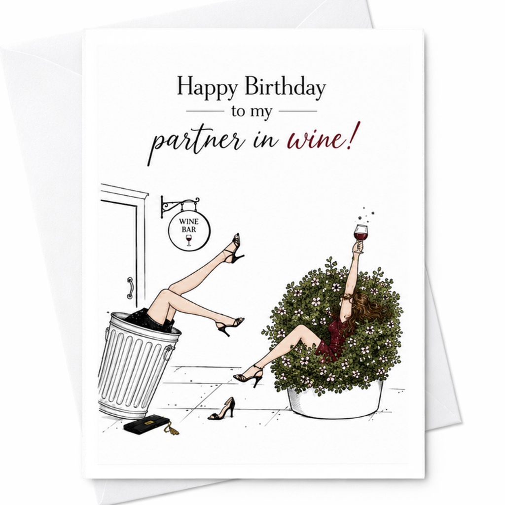 Happy Birthday To My Partner In Wine Funny Birthday Card For Wine Lovers Women Friends Cute Celebration Card With Envelope C2310