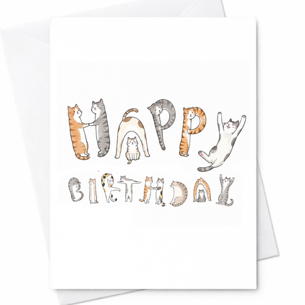 Happy Birthday Cute Cat Card Adorable Feline Design Birthday Card For Cat Lovers Animal Lovers Kids Adults Fun Celebration C2290