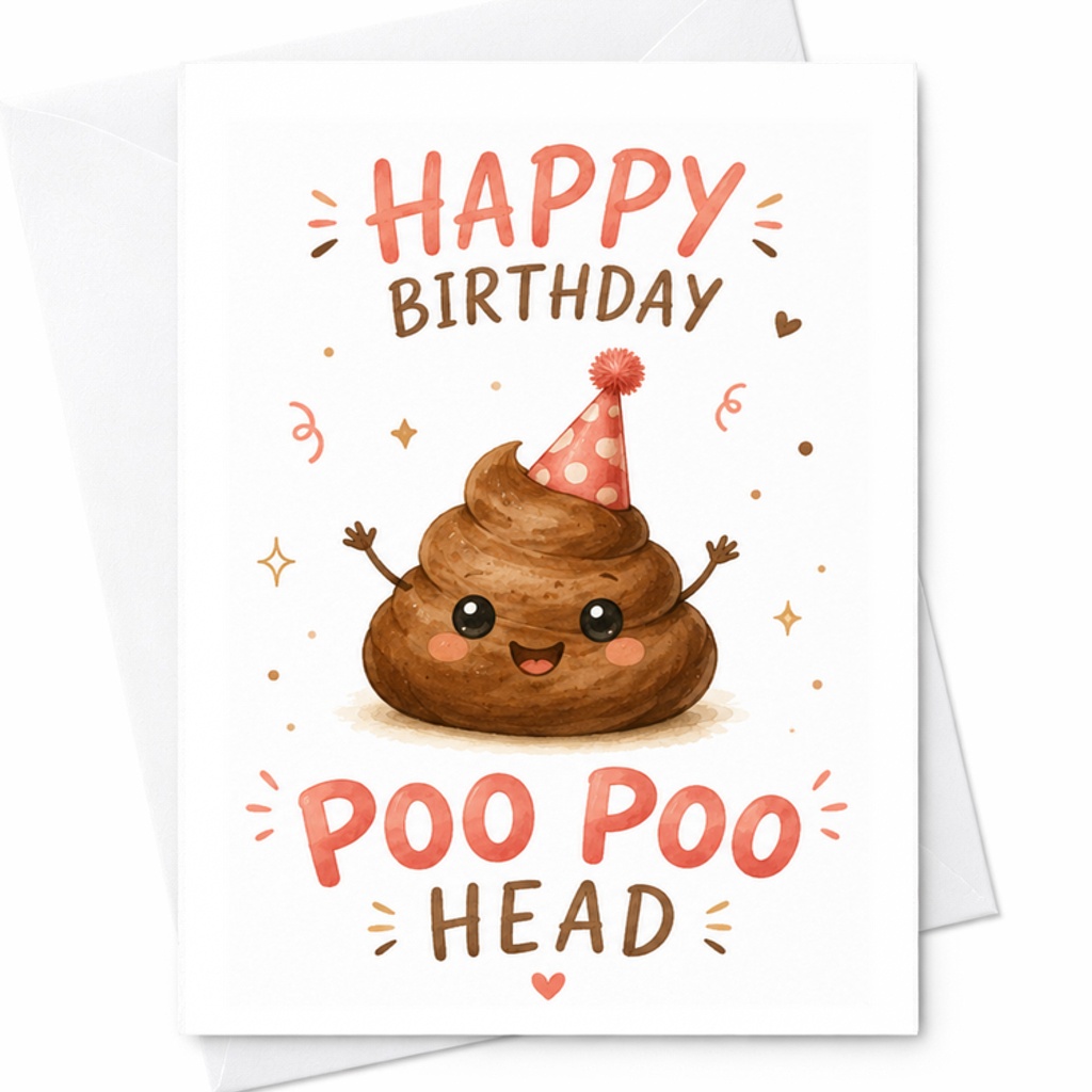 Happy Birthday Poo Poo Head Funny Birthday Card Cute Humorous Greeting For Friends Family Kids Party Celebration C2292