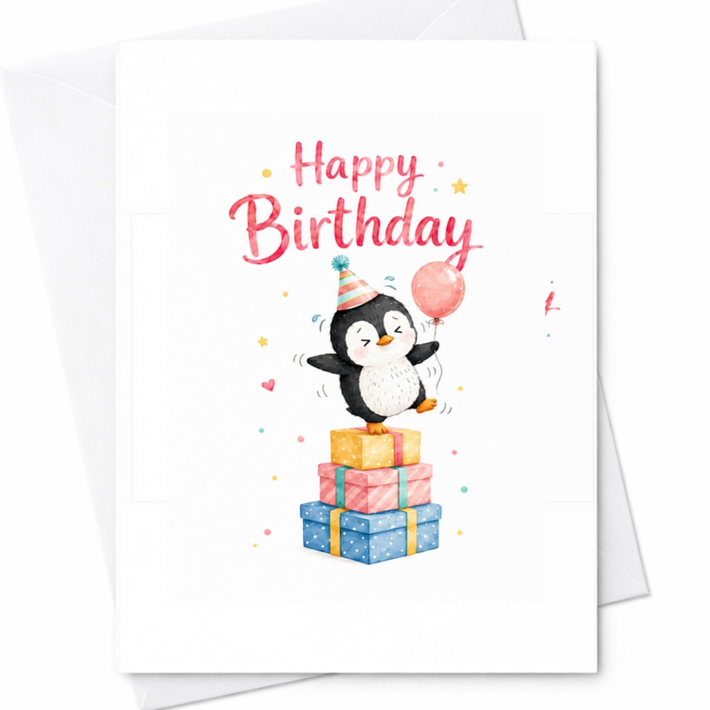 Happy Birthday Cute Penguin And Balloons Birthday Card For Kids And Friends Adorable Animal Theme Celebration Greeting Card C2322