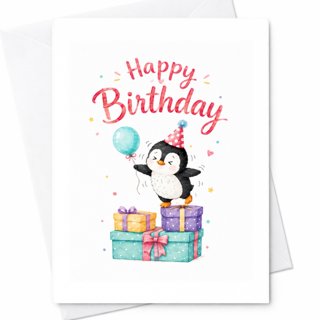 Happy Birthday Cute Pop-Up Card With Penguin And Balloons Fun Birthday Card For Kids Adorable Animal Theme Celebration C2295