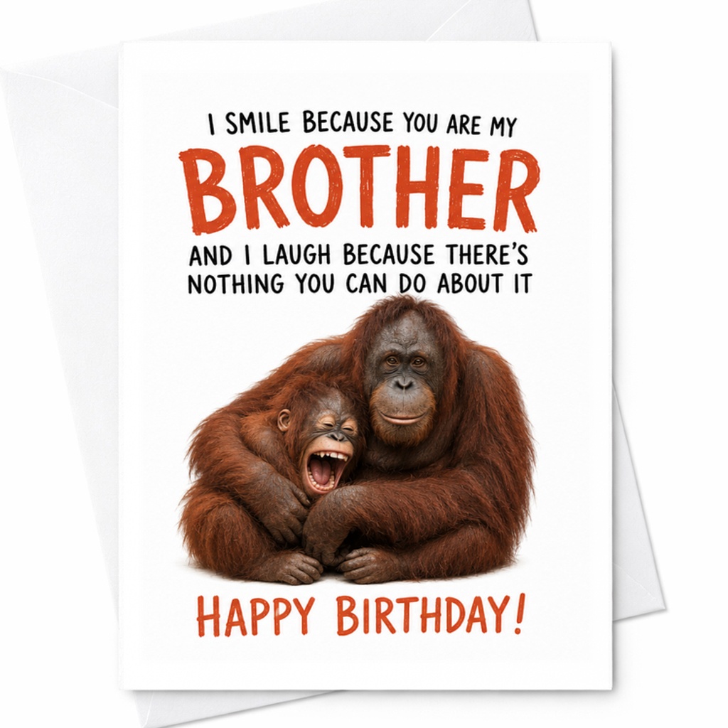 I Smile Because You Are My Brother Funny Birthday Card For Brother Happy Birthday Card From Sibling Cute Animal Design C2296