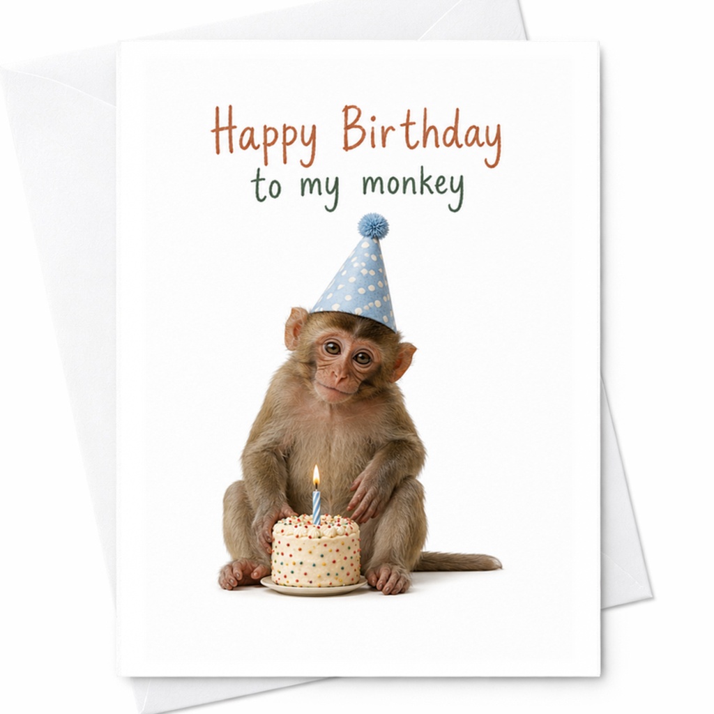 Happy Birthday To My Monkey Birthday Card Cute Animal Theme With Party Hat And Cake Fun Celebration For Kids Or Loved Ones C2300