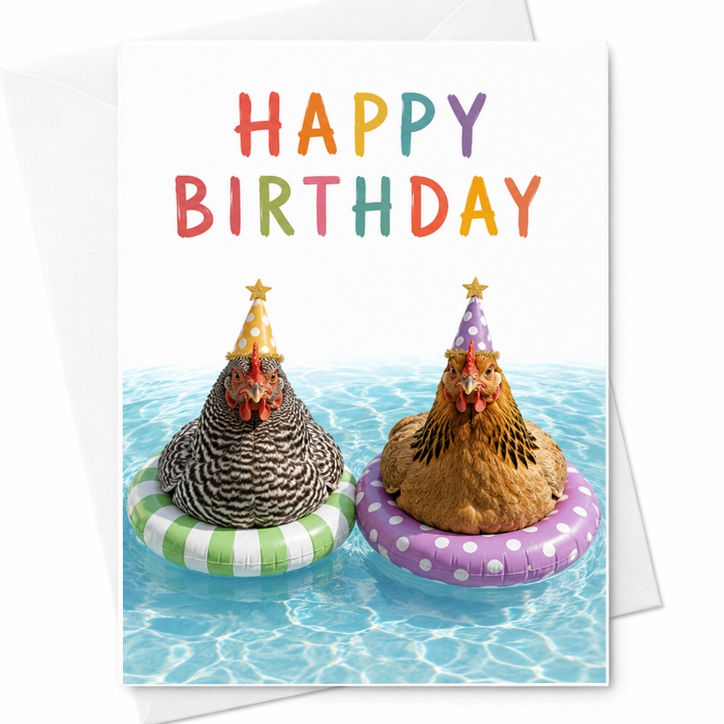 Happy Birthday Funny Birthday Card With Chickens In Party Hats Cute Animal Design For Friends Family Celebration 24 Card Set C2301