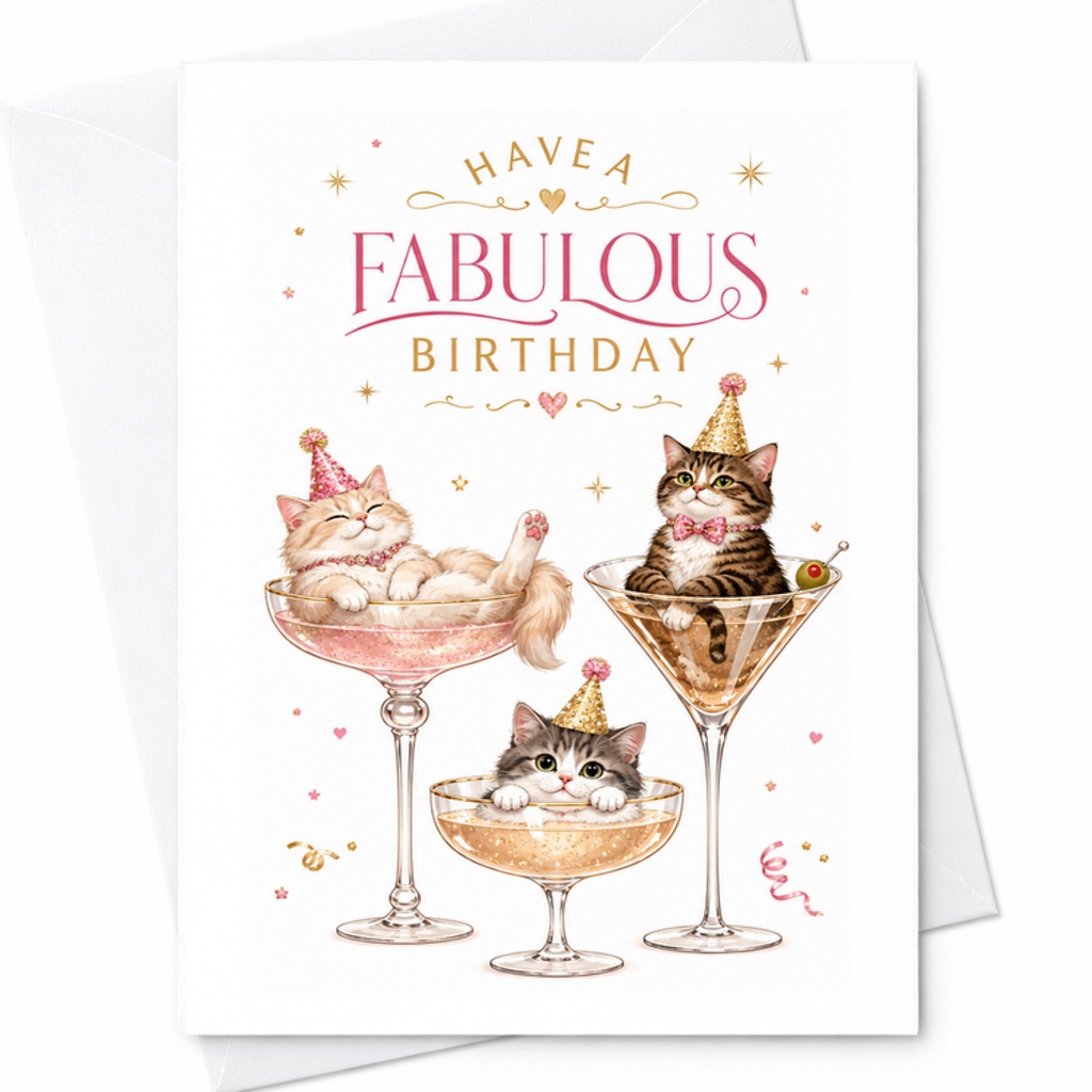 Have A Fabulous Birthday Card Cute Cats In Glasses Funny Birthday Card For Cat Lovers Adorable Animal Birthday Greeting Card C2303