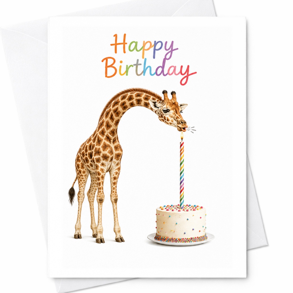 Happy Birthday Adorable Giraffe Birthday Card With Cake And Candles Cute Animal Greeting Card For Friends Family Celebration C2331