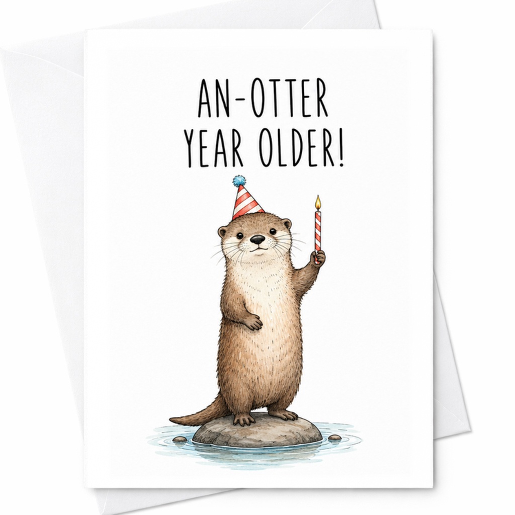 An-Otter Year Older Funny Birthday Card Cute Animal Design With Otter Illustration For Friends Family Celebration C2316