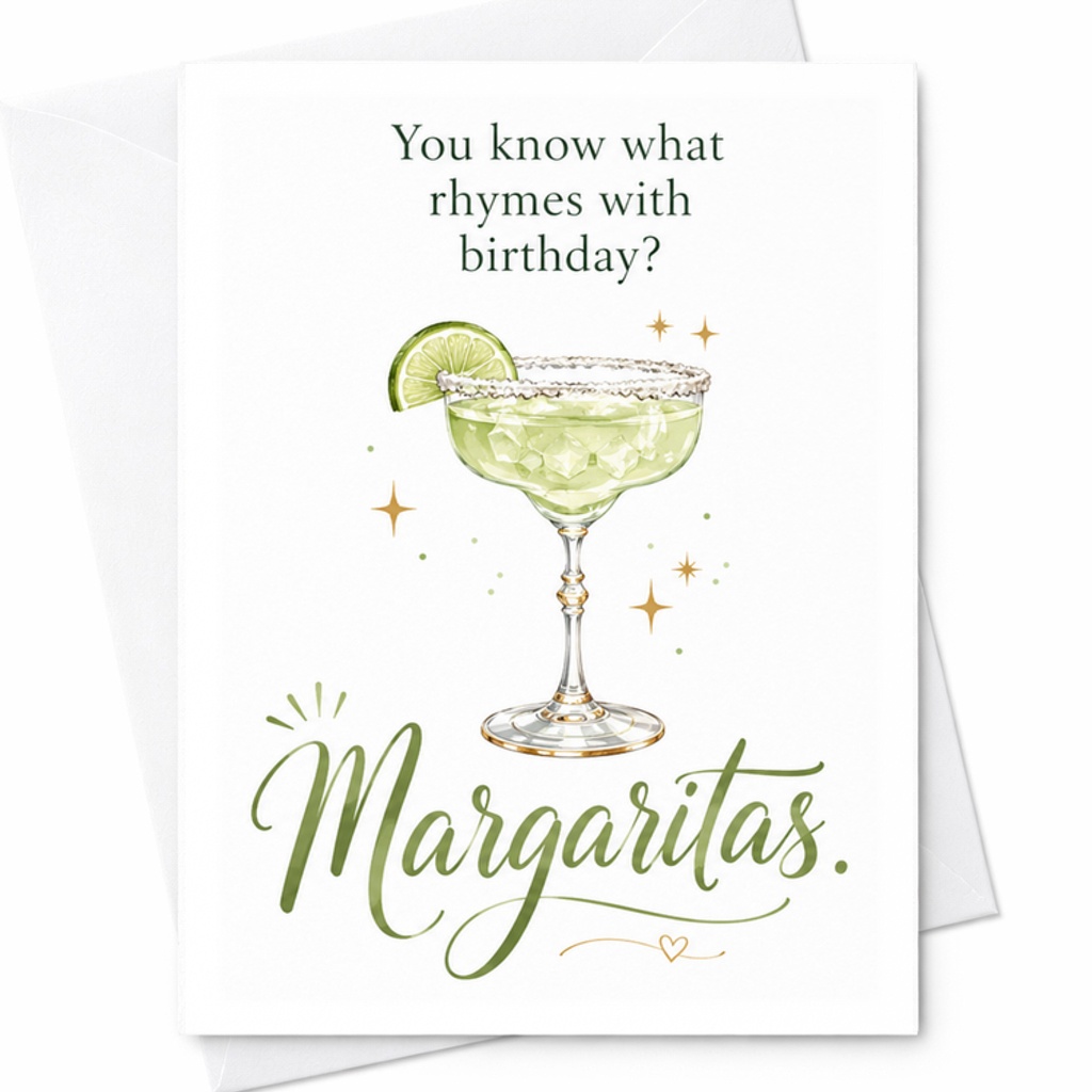 You Know What Rhymes With Birthday? Margaritas Funny Birthday Card For Friends Husband Wife Celebration Margarita Lovers C2318