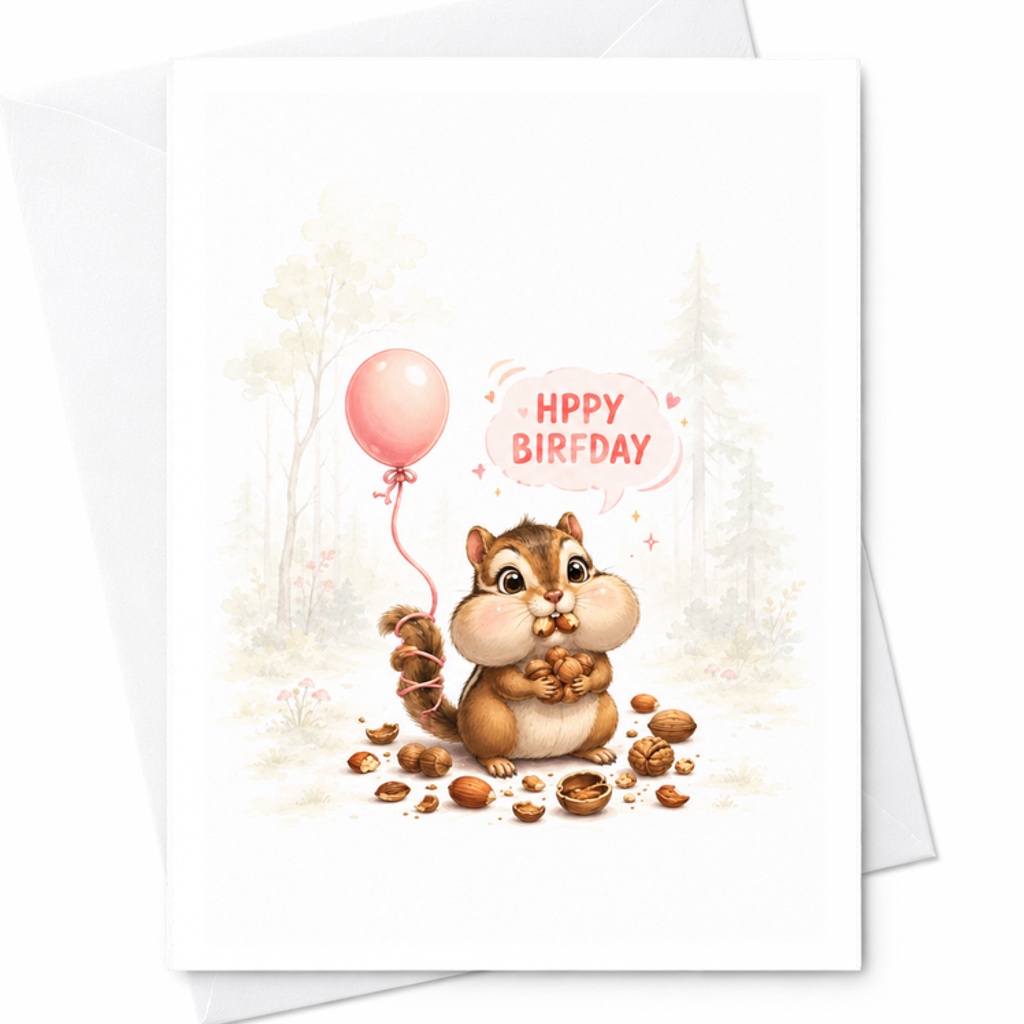 Hppy Birfday Cute Chipmunk Birthday Card Funny Woodland Animal Greeting Card For Kids And Adults Adorable Watercolor Art C2320