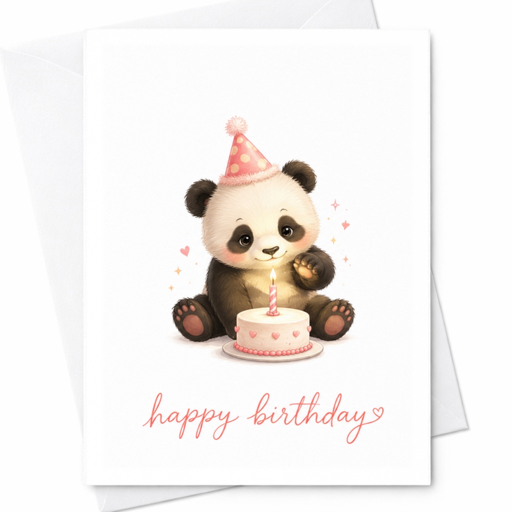 Happy Birthday Adorable Panda Birthday Card Cute Party Hat Cake Design For Kids Family Friends Celebration Animal Lovers C2321