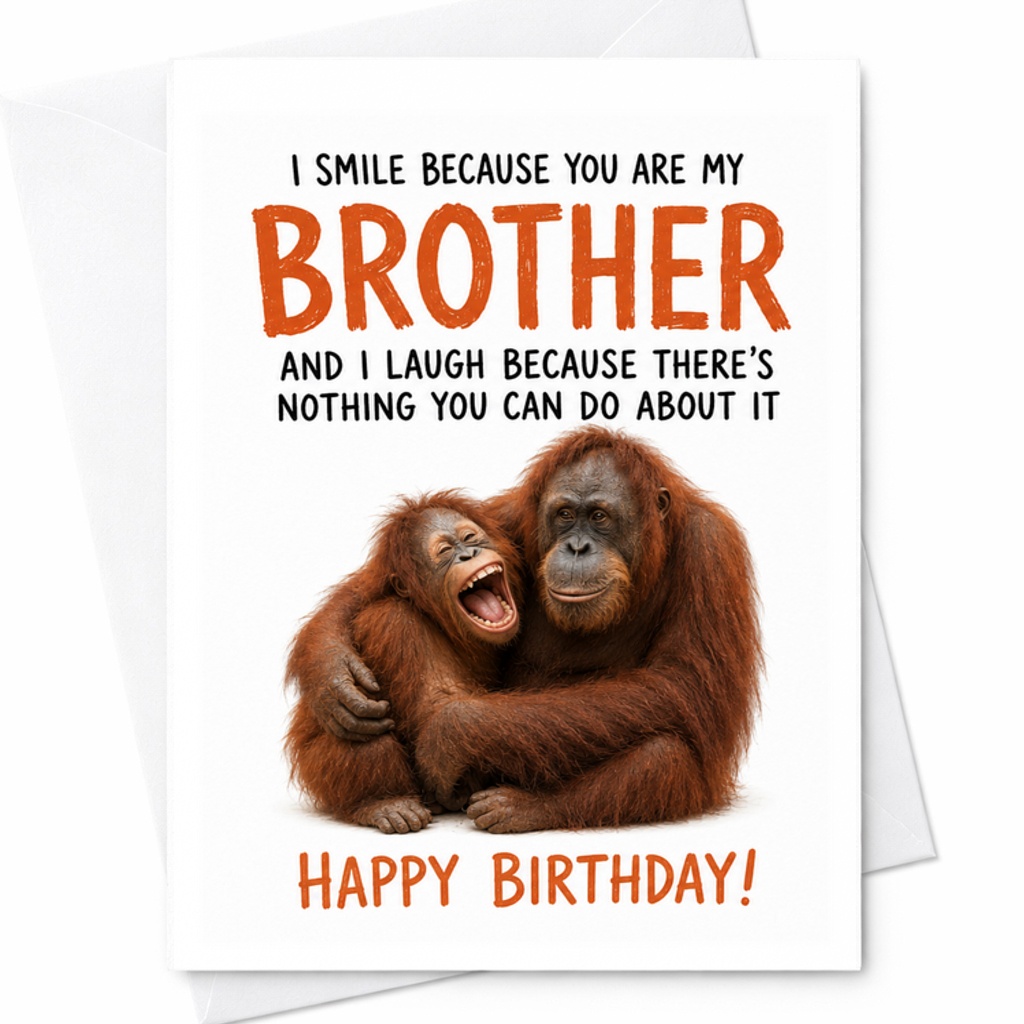 I Smile Because You Are My Brother Funny Birthday Card For Brother With Chimpanzee Design Happy Birthday Card From Sibling C2323