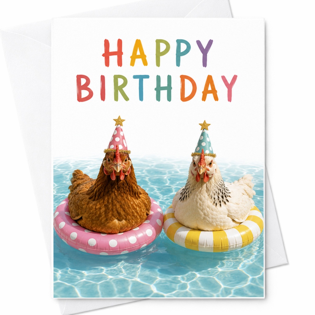 Happy Birthday Fun Birthday Card Chicken Pool Party Design Cute Animal Theme For Friends Family Colleagues Summer Celebration C2328