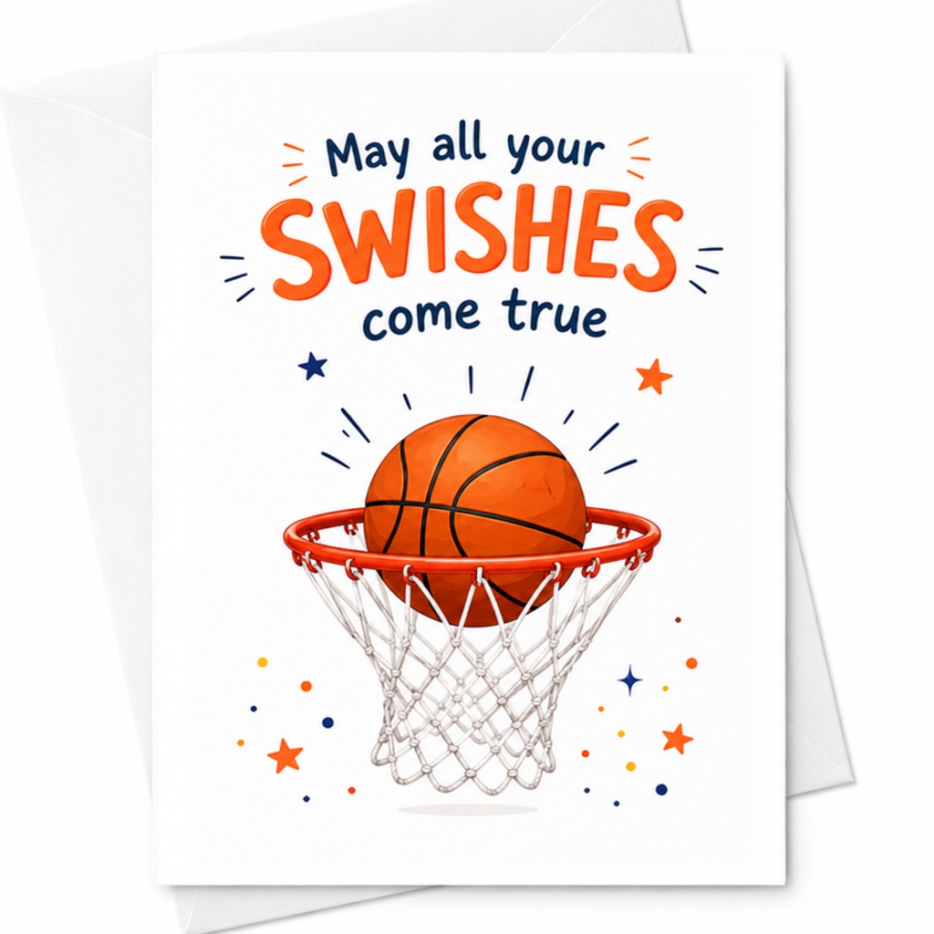 May All Your Swishes Come True Basketball Greeting Card Inspirational Birthday Graduation Card For Fans And Players C2335