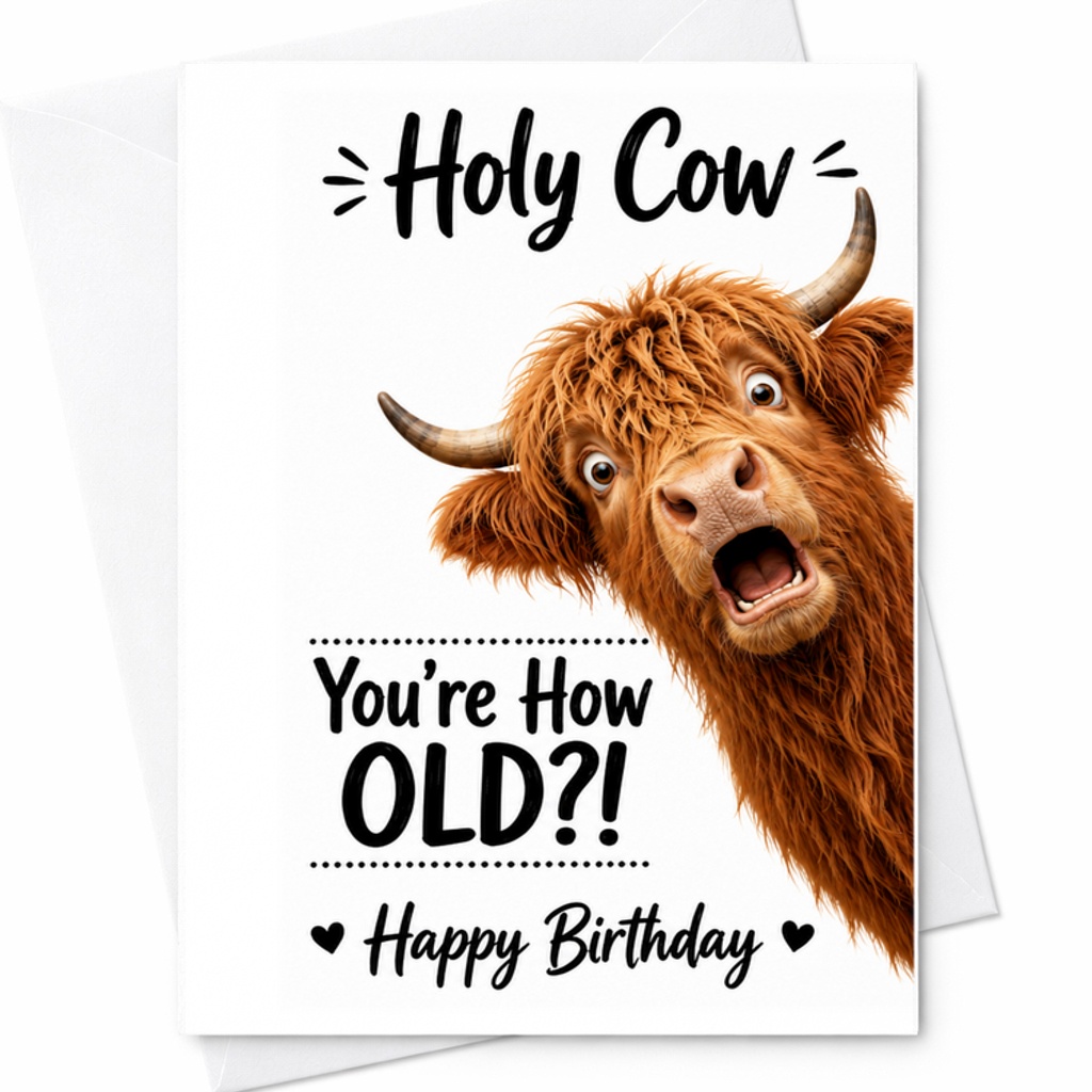 Holy Cow You'Re How Old?! Happy Birthday Card Funny Birthday Card For Him Or Her Cute Cow Design Humorous Greeting Card C2346