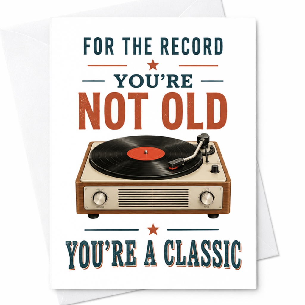 For The Record You'Re Not Old You'Re A Classic Birthday Card Retro Turntable Design Music Lovers Dad Grandpa Funny Greeting Card C2348
