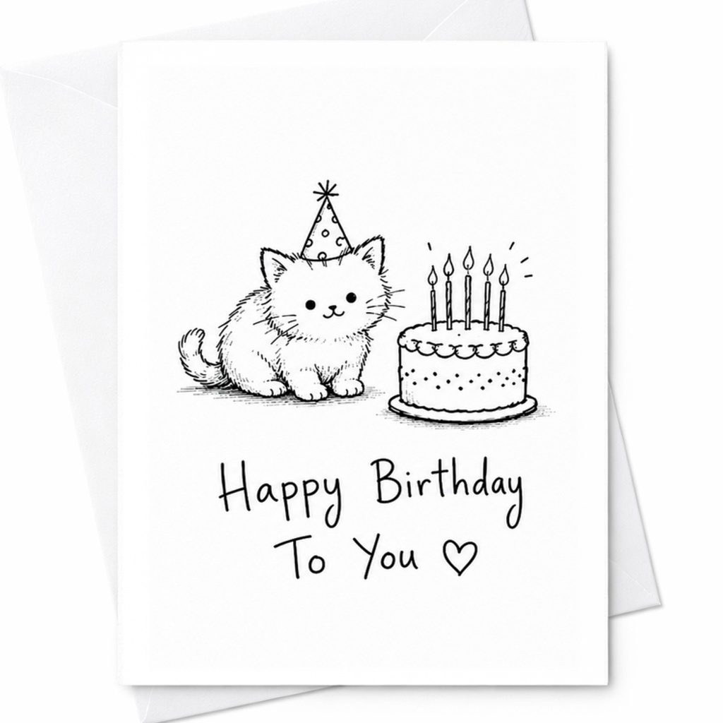 Happy Birthday To You Cute Kitten Birthday Card Adorable Cat Lover Greeting Card With Cake Illustration For Husband Wife Friend C2355