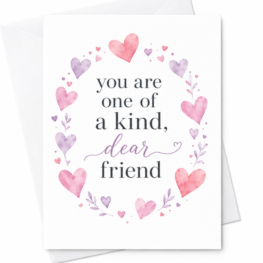 You Are One Of A Kind Dear Friend Watercolor Friendship Card Heart Design Birthday Card For Best Friend Cute Greeting Card C2363