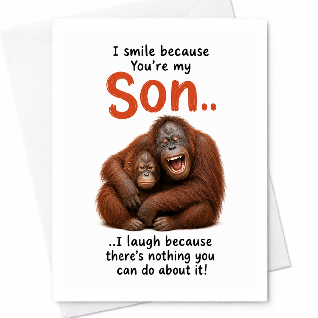 I Smile Because You'Re My Son Funny Card Birthday Card For Son Cute Animal Design From Mom Dad Humorous Greeting Card C2365