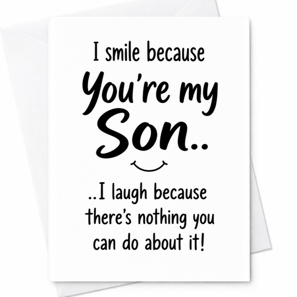 I Smile Because You'Re My Son I Laugh Because There'S Nothing You Can Do About It Funny Birthday Card From Parents To Son C2364