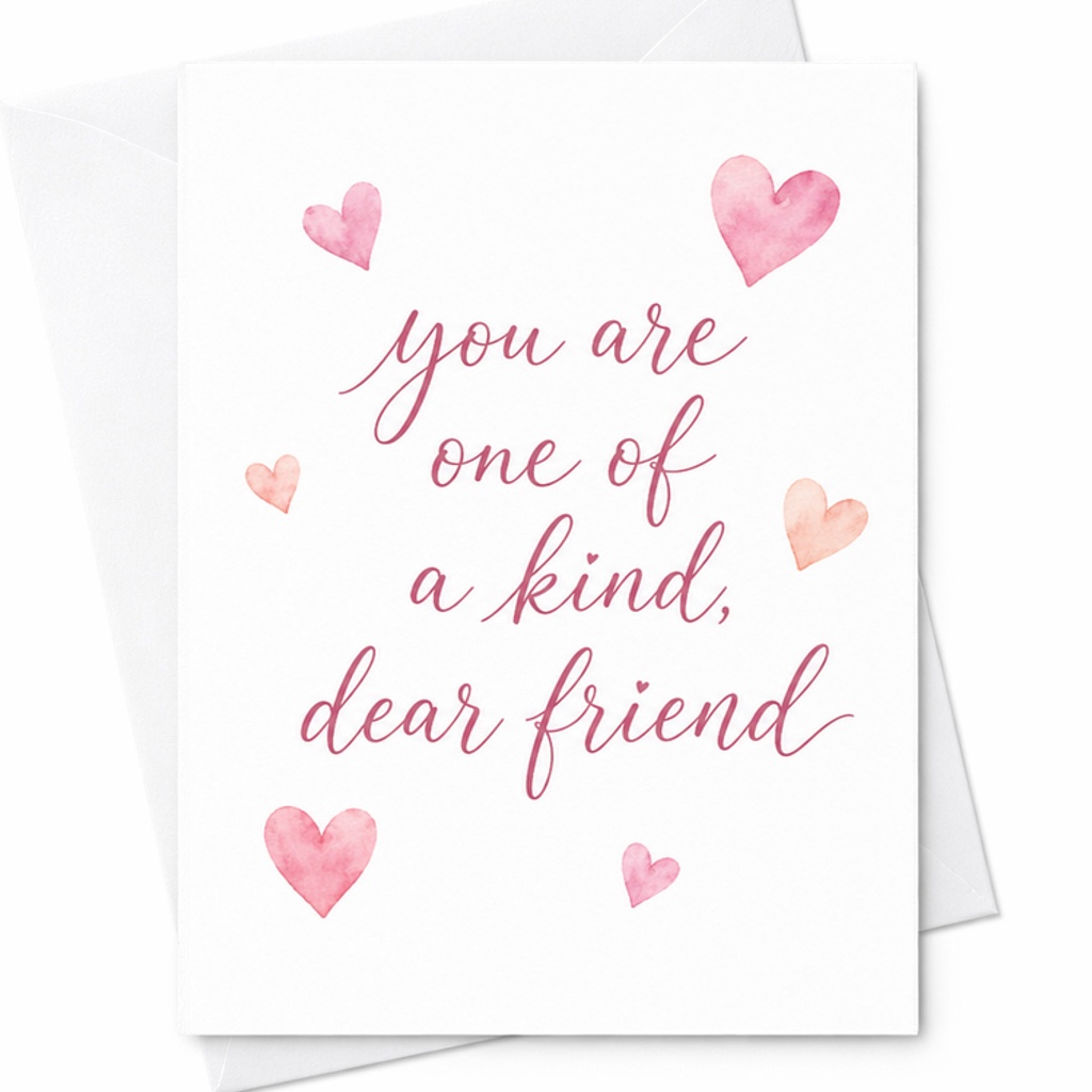 You Are One Of A Kind Dear Friend Card Friendship Valentines Day Card Bff Birthday Greeting Card Watercolor Heart Design C2368