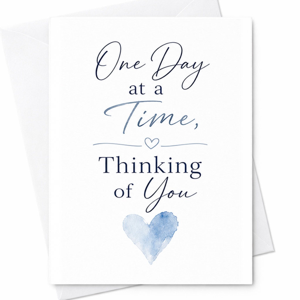 One Day At A Time Thinking Of You Card, Sympathy Card, Encouragement Card With Blue Watercolor Heart C2369