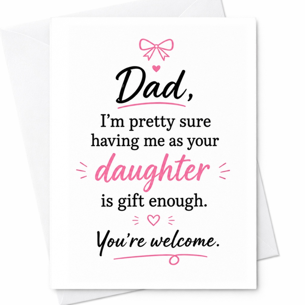 Dad, I'M Pretty Sure Having Me As Your Daughter Is Gift Enough You'Re Welcome Funny Birthday Card From Daughter To Dad C2378