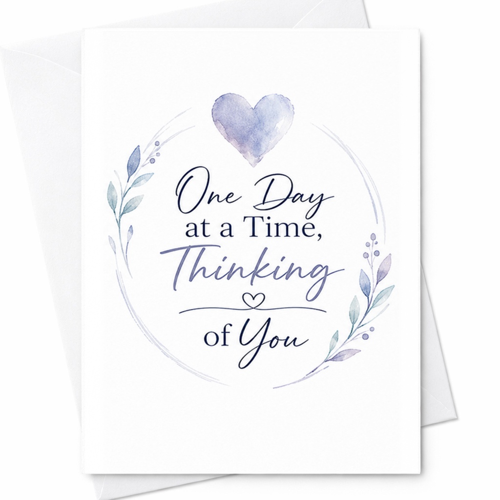 One Day At A Time Thinking Of You Card, Sympathy Card, Encouragement Card With Blue Heart C2370