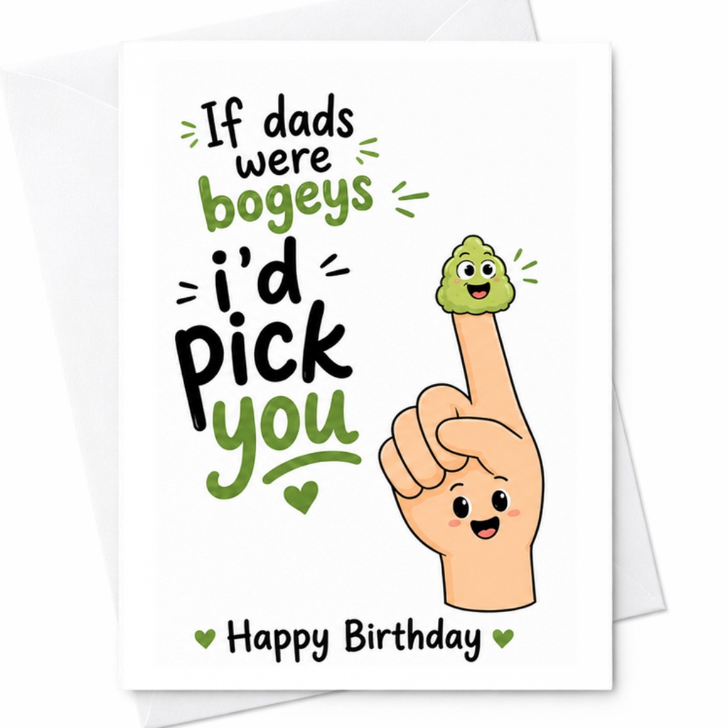 If Dads Were Bogeys I'D Pick You Funny Birthday Card For Dad Humorous Greeting From Kids Cute Happy Birthday Card C2372
