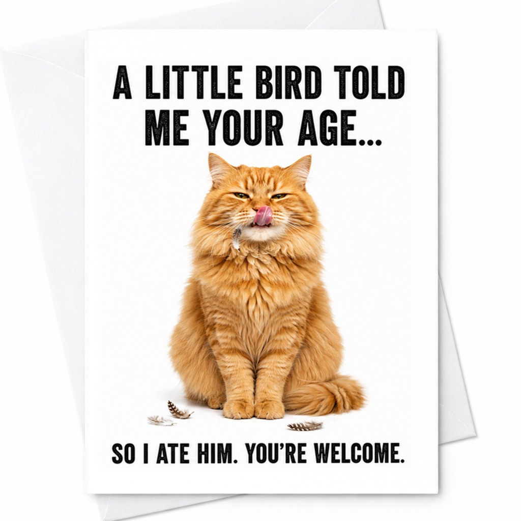 A Little Bird Told Me Your Age So I Ate Him You'Re Welcome Funny Cat Birthday Card For Cat Lovers Friends Men Women C2375
