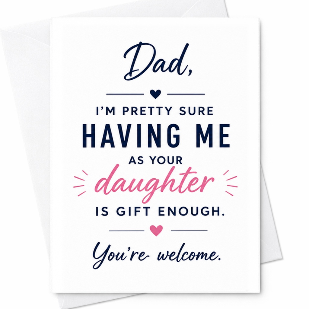 Dad, I'M Pretty Sure Having Me As Your Daughter Is Gift Enough You'Re Welcome Funny Father'S Day Card From Daughter Birthday C2377