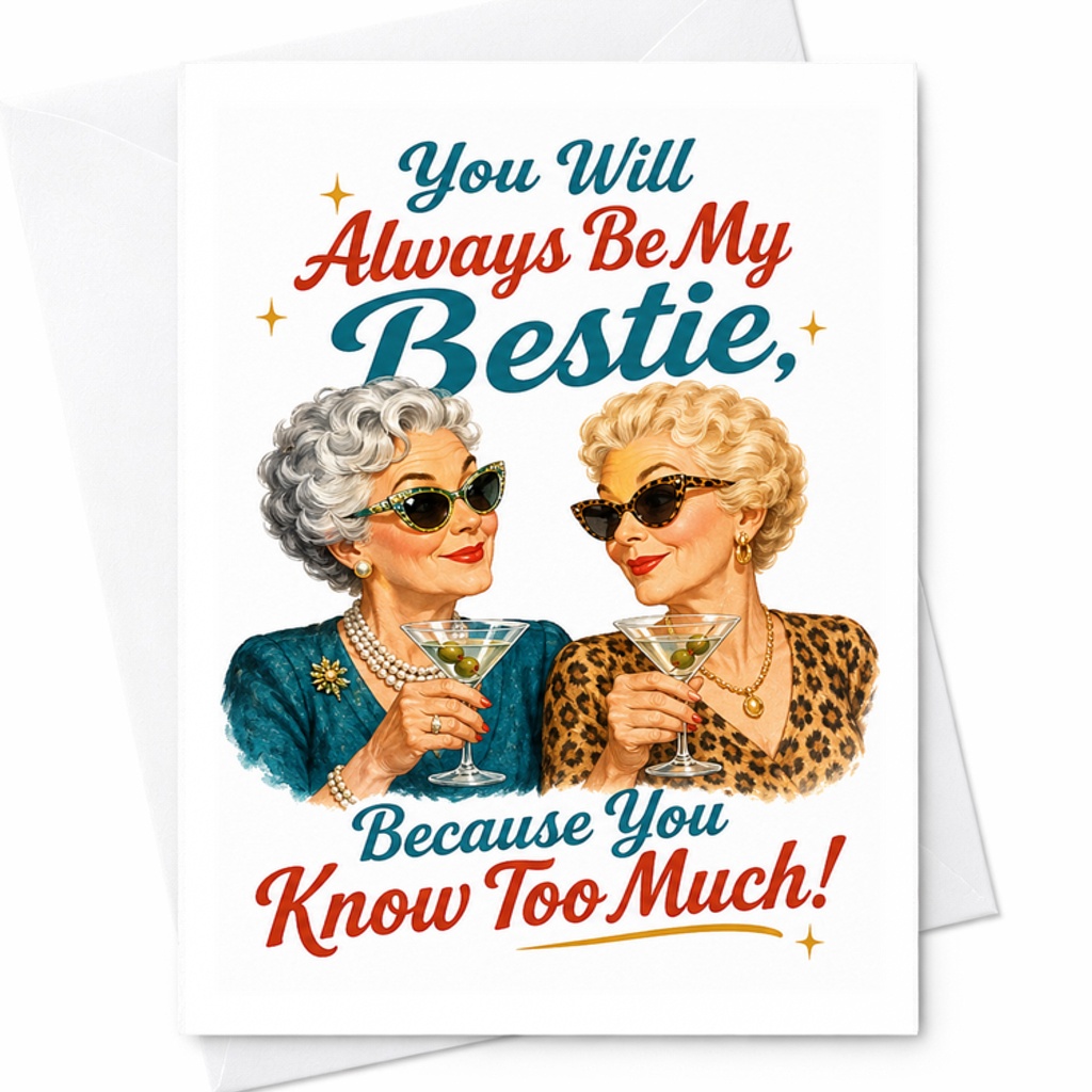 You Will Always Be My Bestie Because You Know Too Much Funny Birthday Card Best Friend Humorous Greeting For Besties C2379
