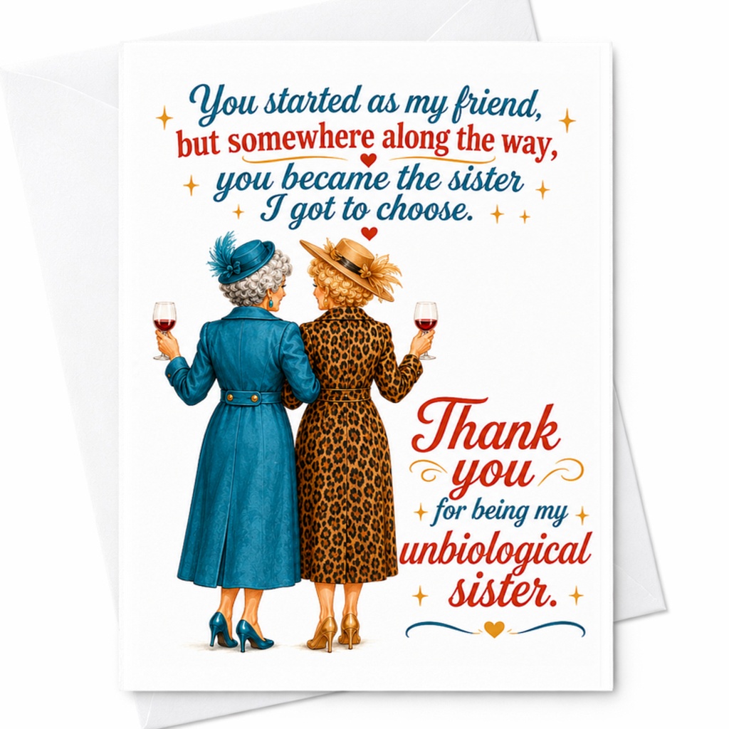 Thank You For Being My Unbiological Sister Birthday Card Funny Best Friend Bff Friendship Card For Bestie Cute Wine Lovers C2383