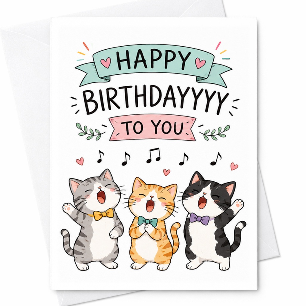 Happy Birthdayyy To You Cute Birthday Card Singing Cats Adorable Animal Lover Greeting Card Fun Celebration For Cat Lovers C2386