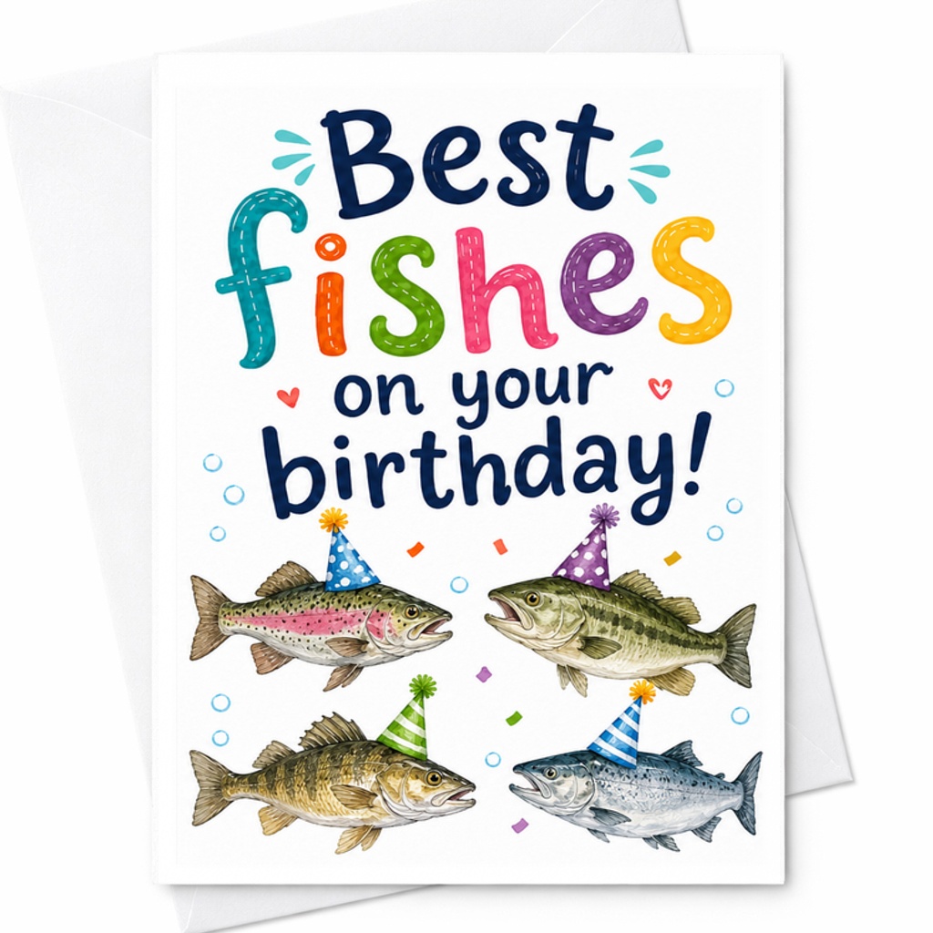 Best Fishes On Your Birthday Funny Fish Birthday Card For Friends Family Cute Happy Birthday Card With Envelope Party Hat C2389
