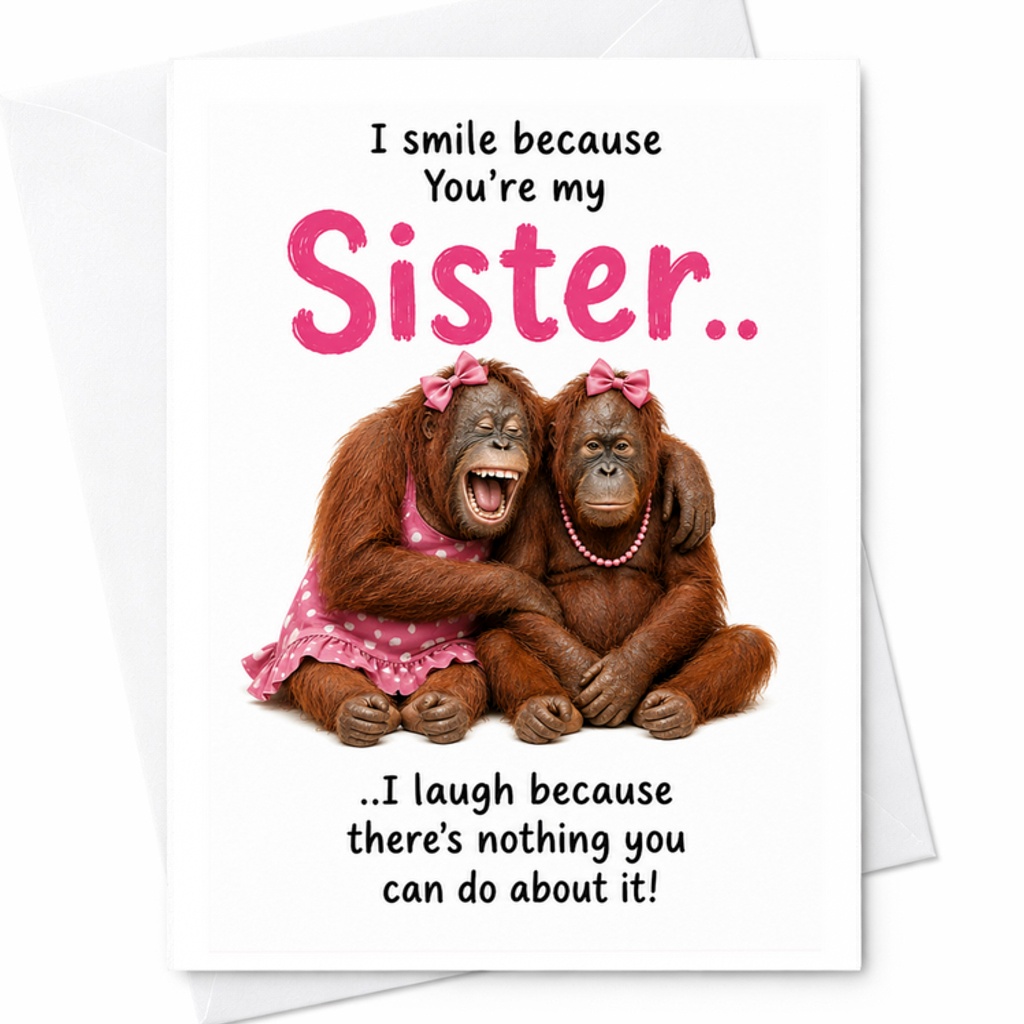I Smile Because You'Re My Sister Funny Birthday Card For Sister Cute Animal Design Humorous Greeting Card For Her C2391