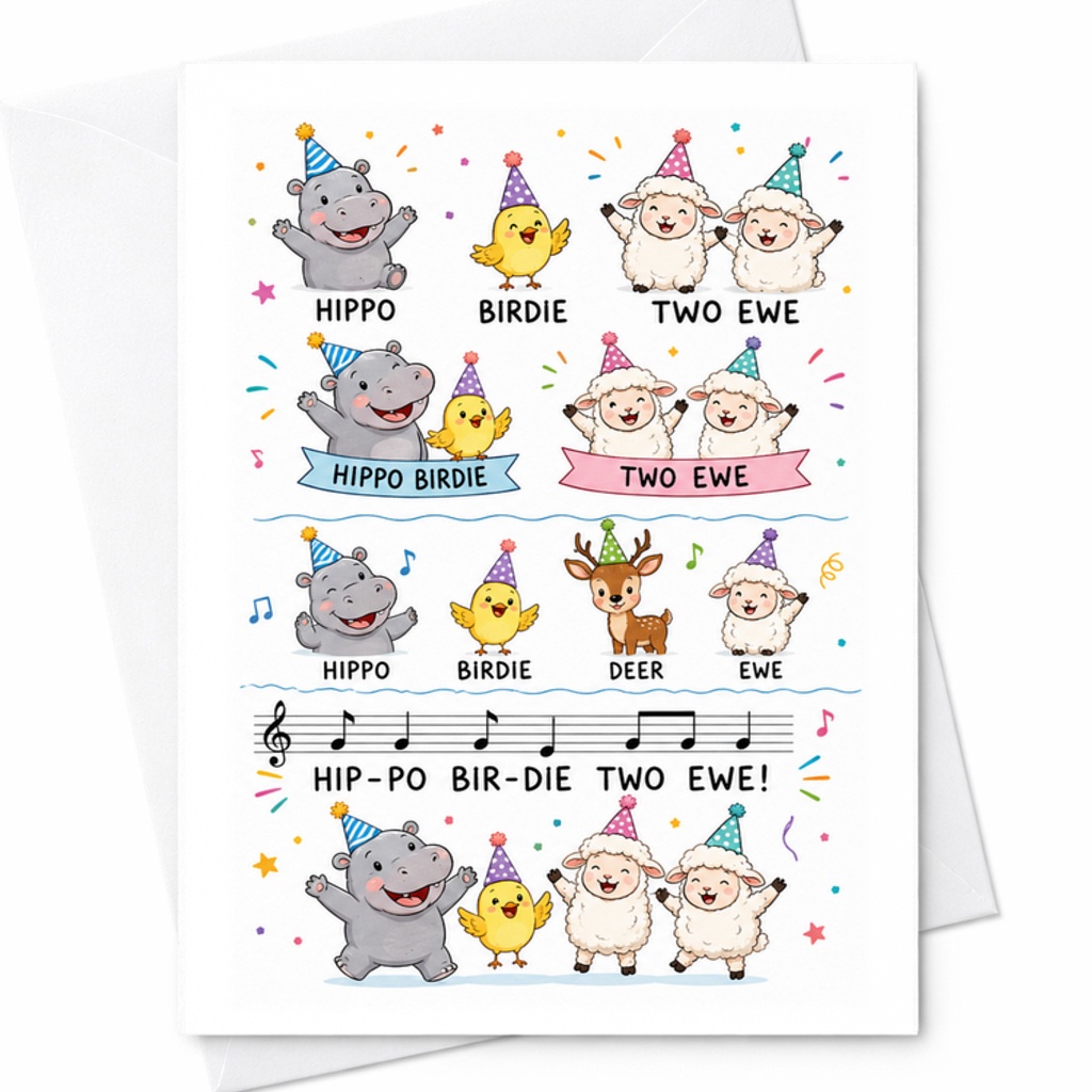 Hip-Po Bir-Die Two Ewe Funny Birthday Card Cute Animal Theme 3d Greeting Card With Envelopes For Kids And Adults Celebration C2396