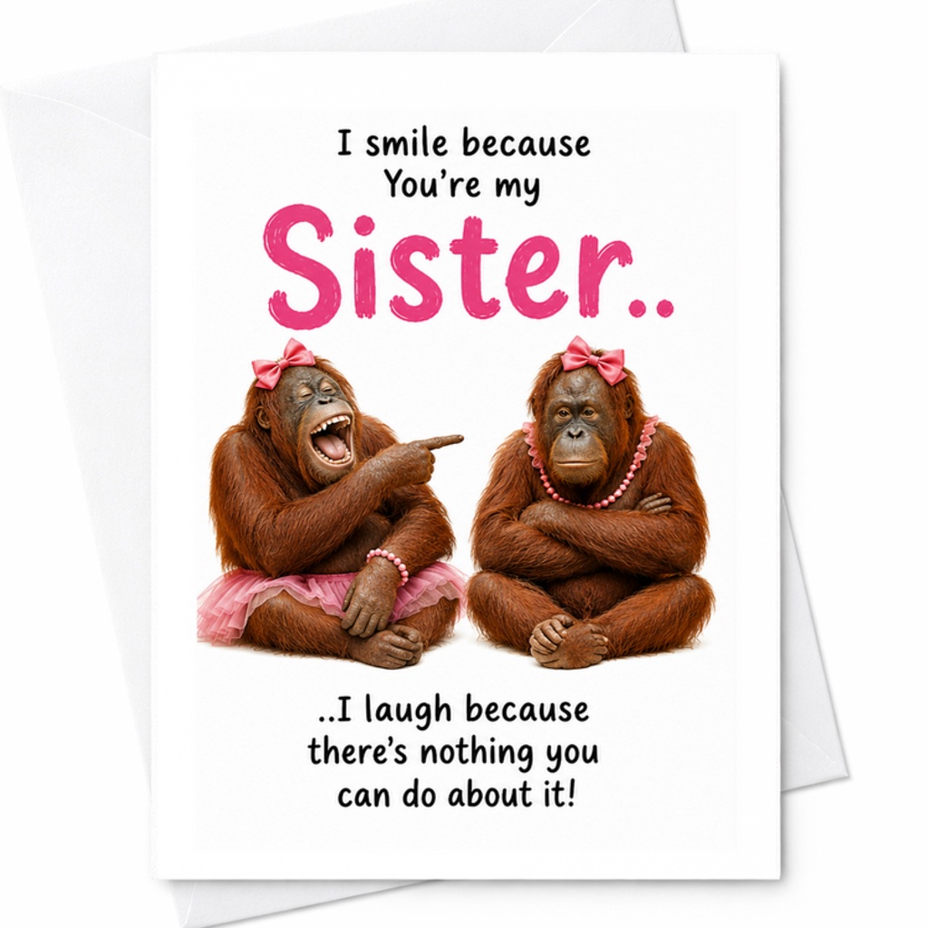 I Smile Because You'Re My Sister Funny Birthday Card For Sister Cute Animal Design Humorous Greeting Card For Sibling Laughter C2392