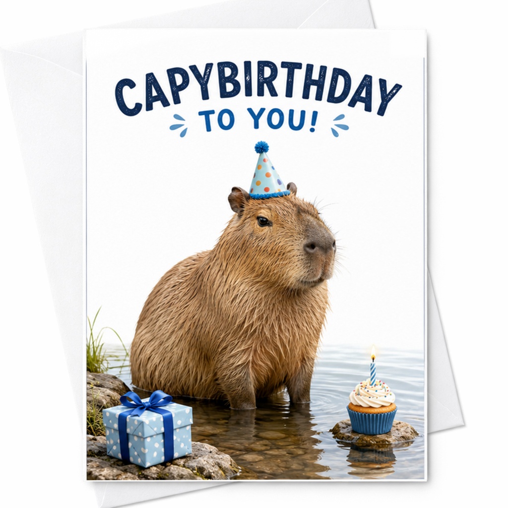 Capybirthday To You Funny Birthday Card Cute Animal Lover Card For Him Her Mom Dad With Capybara And Party Hat C2393