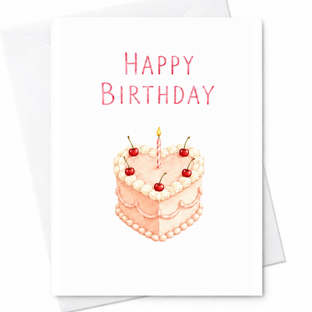 Happy Birthday Vintage Cake Card Cherry Pink Heart Cake Birthday Card For Friends Family Lover Cute Celebration C2403