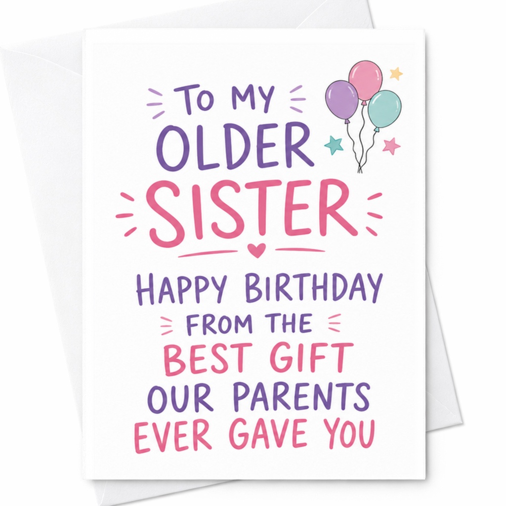 To My Older Sister Happy Birthday From The Best Gift Our Parents Ever Gave You Adorable Birthday Card For Sister Cute Design C2397