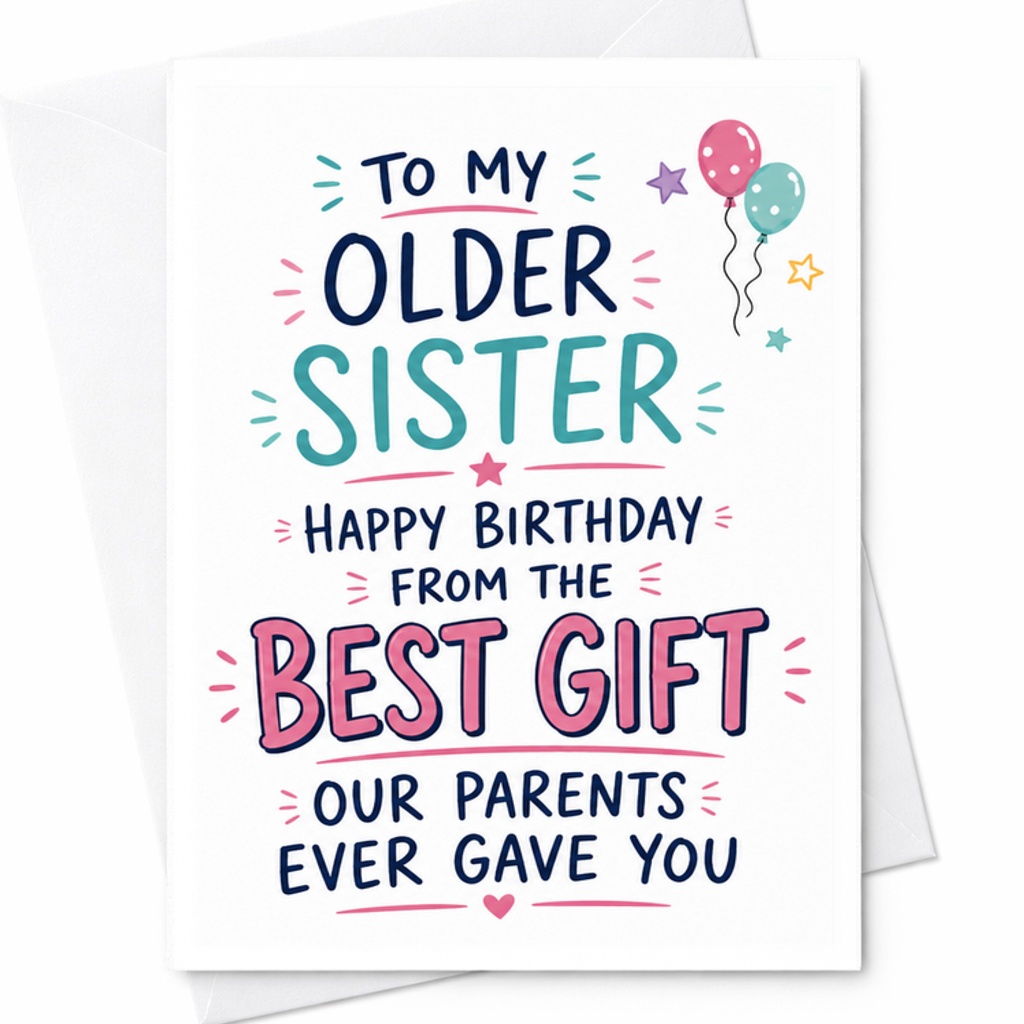 To My Older Sister Happy Birthday From The Best Gift Birthday Card Funny Birthday Card For Sister From Sibling Cute Balloons C2398
