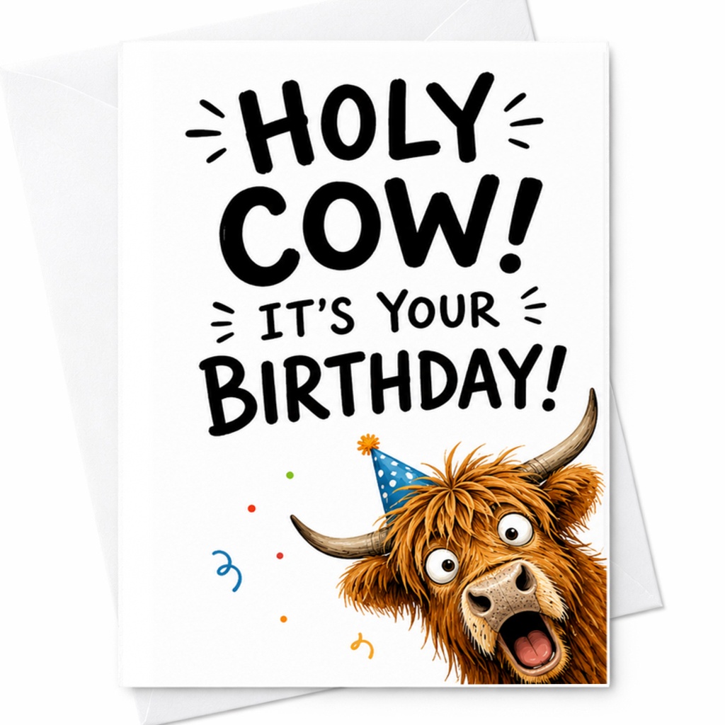 Holy Cow! It'S Your Birthday! Funny Highland Cow Birthday Card Animal Lovers Cute Farm Animal Card For Friends Family C2401