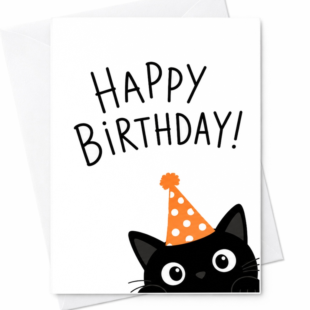 Happy Birthday! Cute Birthday Card With Cat In Party Hat Fun Animal Design For Cat Lovers Kids Adults Celebration C2410
