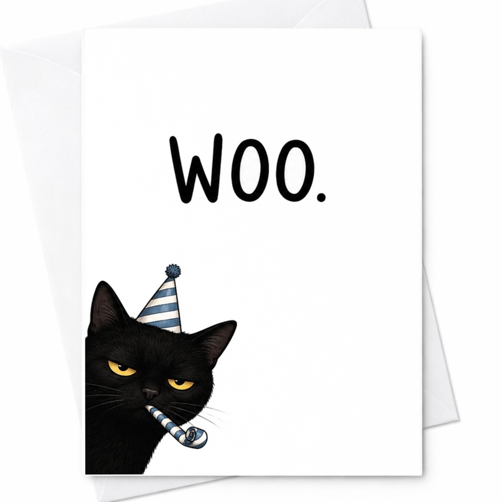 Woo. Funny Cat Birthday Card Sassy Black Cat In Party Hat With Blower Whistle Perfect For Cat Lovers Pet Parents Celebration C2415