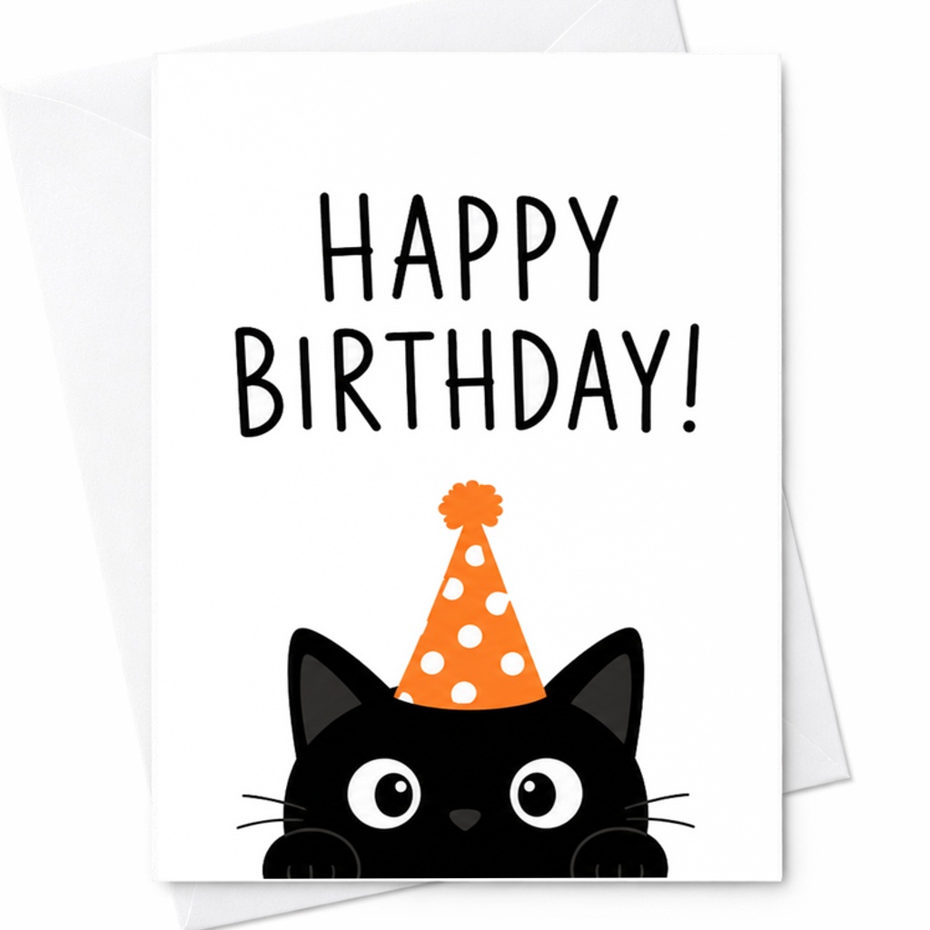 Happy Birthday! Cute Black Cat Birthday Card For Cat Lovers Adorable Happy Birthday Card With Party Hat For Feline Fans C2409
