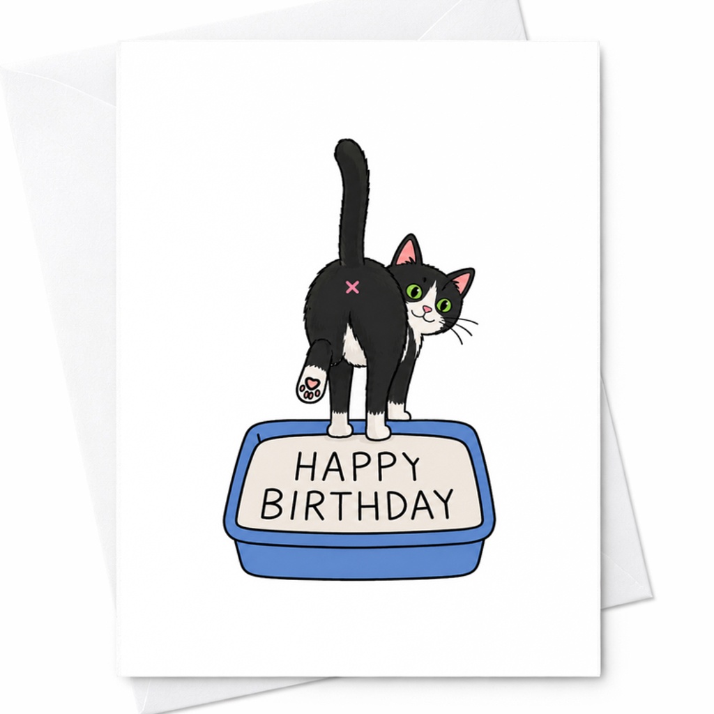 Happy Birthday Funny Cat Litter Box Birthday Card For Cat Lovers Friends Family Cute Animal Humor Stationery Gift C2411